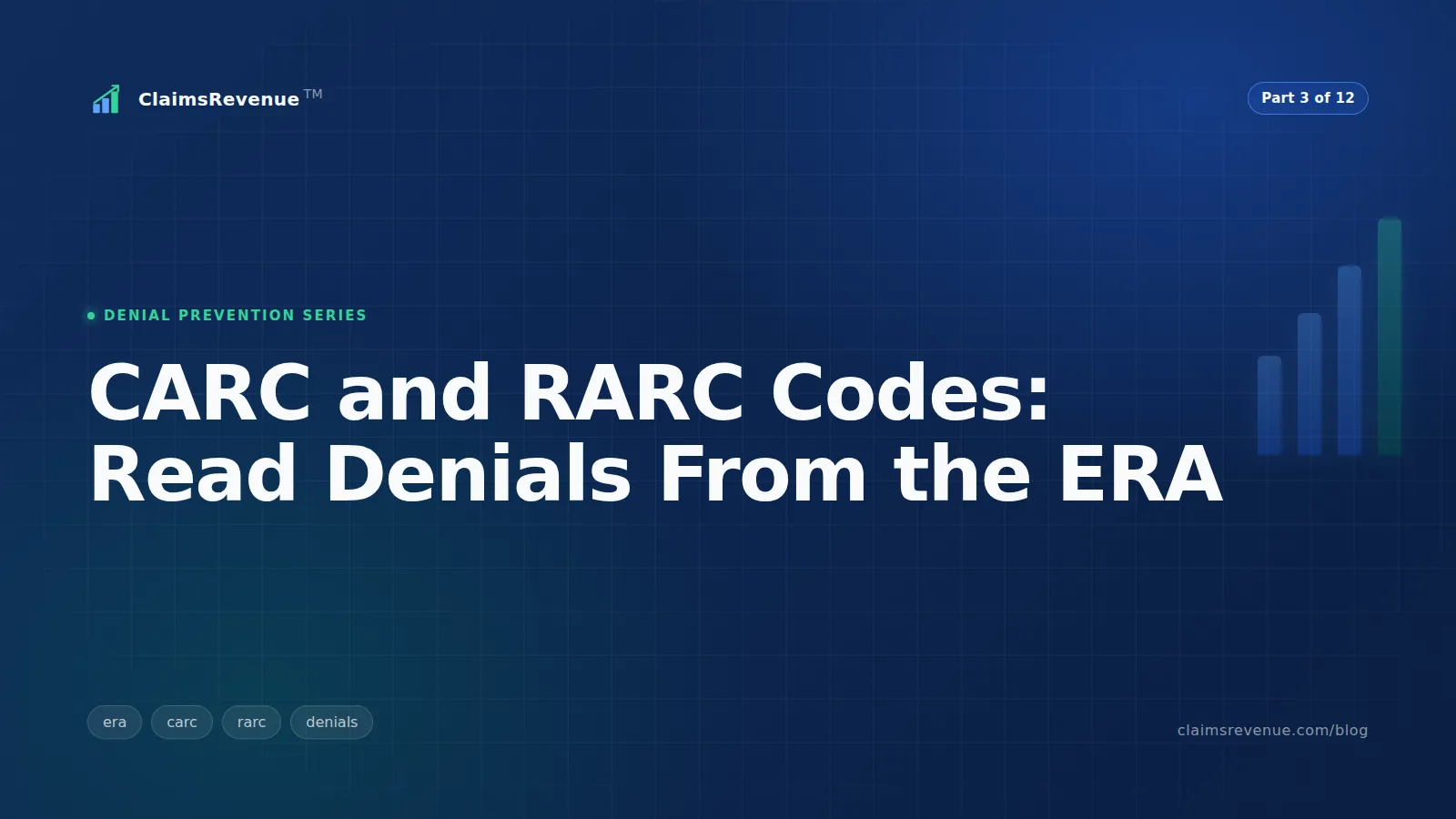 Electronic remittance advice screen highlighting CARC and RARC denial information on professional claims