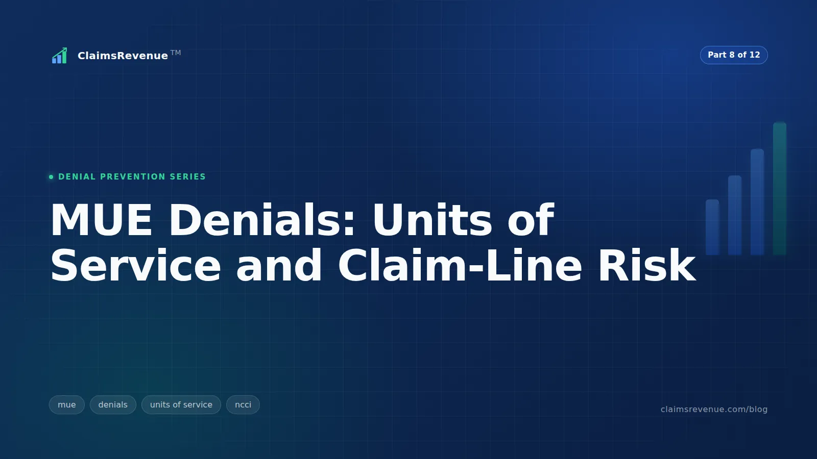 Professional claim line showing CPT code and units being checked against a Medicare MUE threshold
