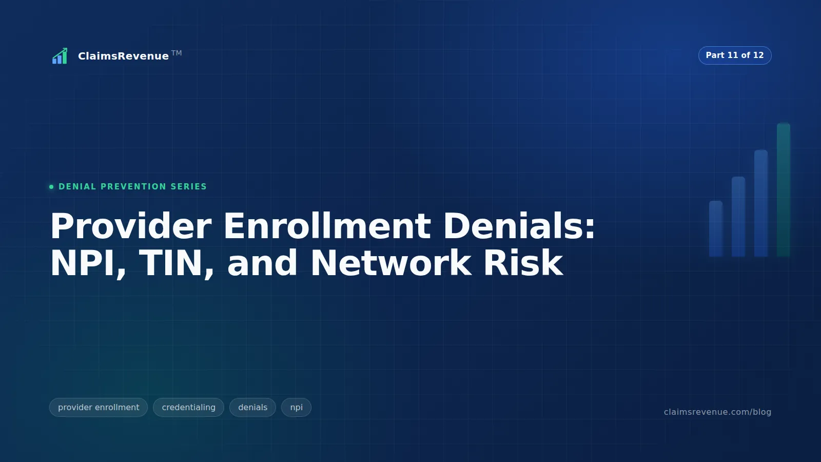 Provider NPI, tax ID, service location, and payer network enrollment records being compared to a professional claim